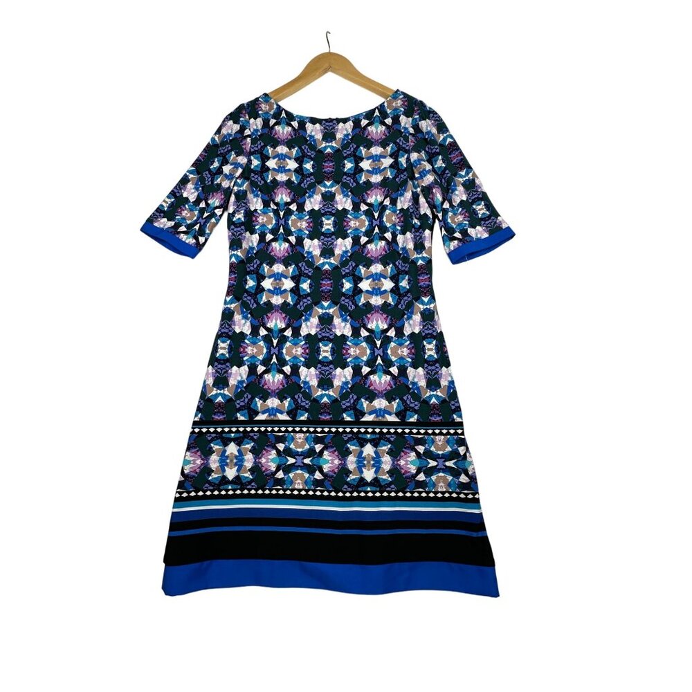 NEW Eliza J Geometric Print‎ Half Sleeve Sheath Dress size 6 Blue